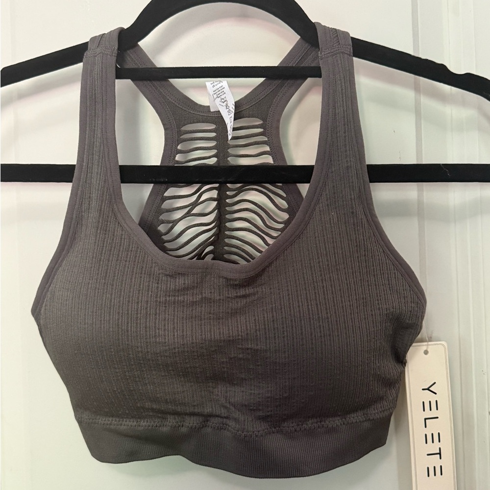 Yelete Gray Sports Bra Ribbed Texture Intimates